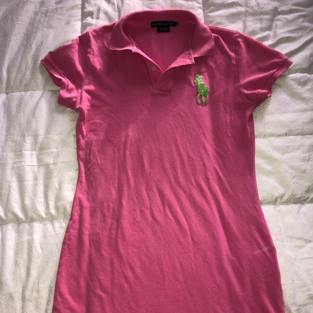 Ralph Lauren Pink/Green Short Sleeve Polo Dress